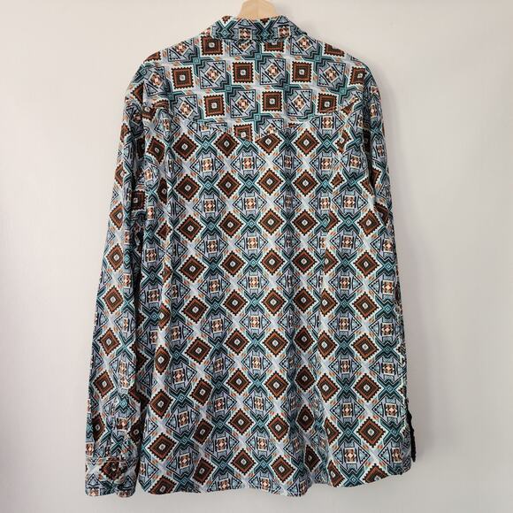 Cody James Western shirt blue brown‎ Aztec long sleeve button front size XXL - Picture 3 of 6